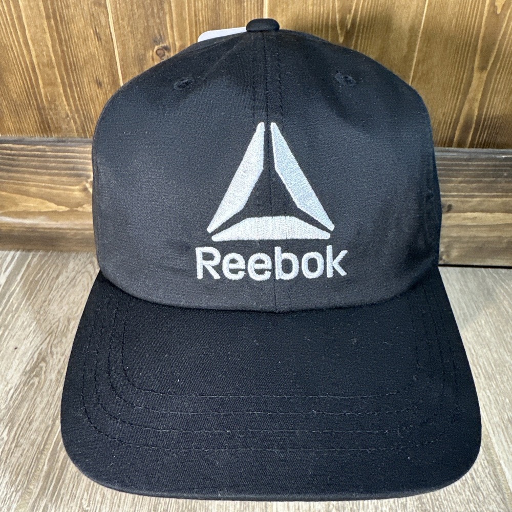 NWT Reebok Logo Hat Black Sport Baseball Cap One Size Most fit Strap Modern - Picture 2 of 12